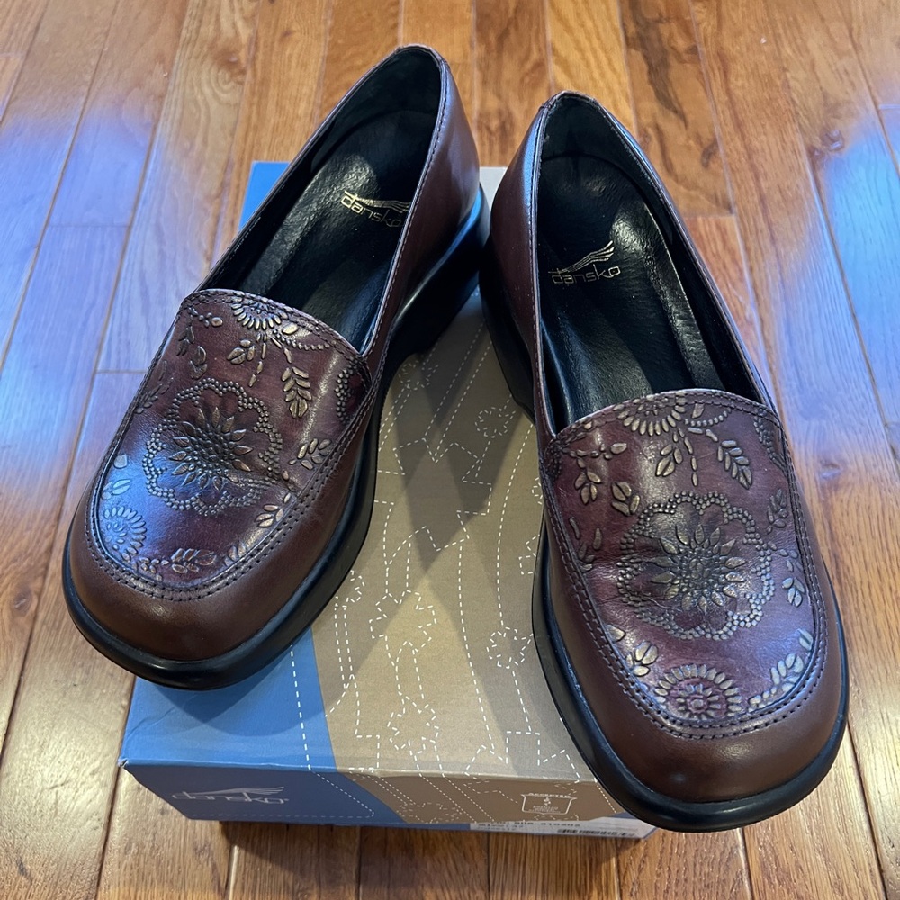Dansko Brown Floral Embossed Loafers